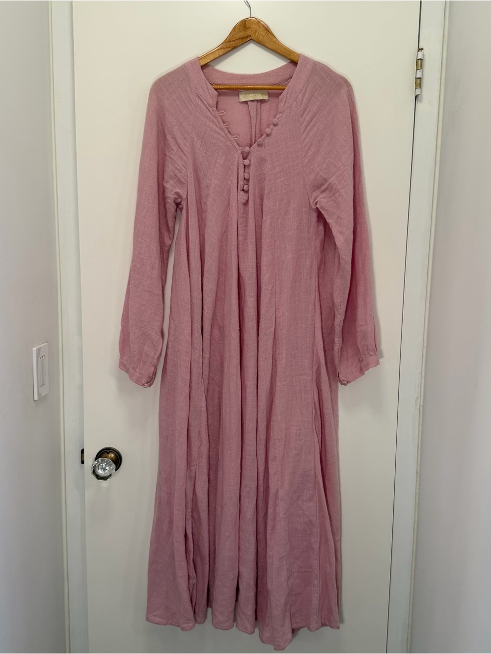 Natalie Martin Dusty Rose Long Sleeve Button-Front Maxi Dress